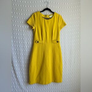 Boden Ribbed Cotton Blend Short‎ Sleeve Sheath Dress Sz 8 Long Mustard Yellow
